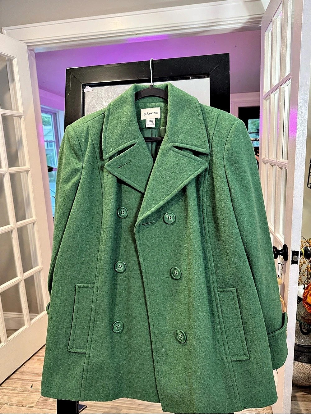 St. John's Bay Green Pea Coat Size Large Like New